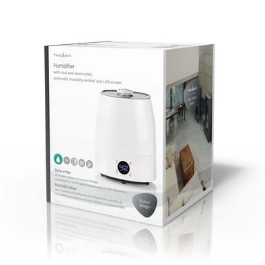 Nedis Air luftfugter | 110 W | Med kold og varm tåge | 5.5 l | Hygrometer | Timer | Velegnet til rum op til: 50 m² | Grå / Hvid