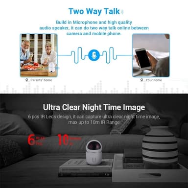 WiFi IP-kamera Bevægelsesdetektering Trådløs Tovejs Audio Night Vision
