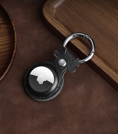 Ægte læder AirTag etui til Apple AirTag Sort