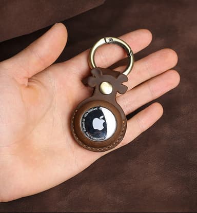 Ægte læder AirTag etui til Apple AirTag kaffe