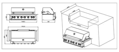 Myoutdoorkitchen - Built-in - Gasgrill til indbygning, med 6 blus
