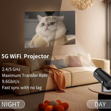 NÖRDIC Mini Portable Projector 4K 1080P Full HD-understøttelse Android 11 & Netflix – WiFi 6, BT 5.0, 180° rotation, hjemmebiografprojektor