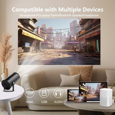 NÖRDIC Mini Portable Projector 4K 1080P Full HD-understøttelse Android 11 & Netflix – WiFi 6, BT 5.0, 180° rotation, hjemmebiografprojektor