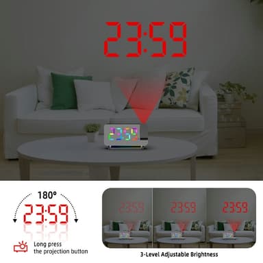 Farverigt natlys FM-radioprojektionsur LED elektronisk vækkeur