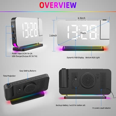 Farverigt natlys FM-radioprojektionsur LED elektronisk vækkeur