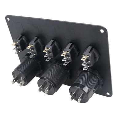 Strømafbryderpanel - 5 kontakter, voltmeter, 2 USB-strømudtag Sort + Grøn