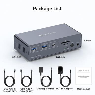 NÖRDIC USB-C Dockingstation med KVM-switch 2 PC 2 skærme 4K120Hz DP Gigabit Ethernet, kortlæser, 4xUSB-A og USB-C