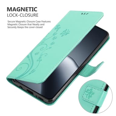 Xiaomi 14T Pro Pungetui Cover Blomster (Turkis)