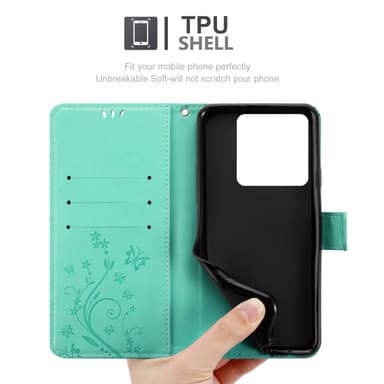 Xiaomi 14T Pro Pungetui Cover Blomster (Turkis)