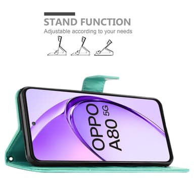 Oppo A80 Pungetui Cover Blomster (Turkis)