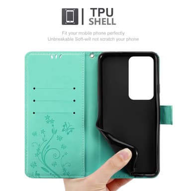 Oppo A80 Pungetui Cover Blomster (Turkis)
