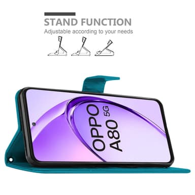 Oppo A80 Pungetui Cover Blomster (Blå)