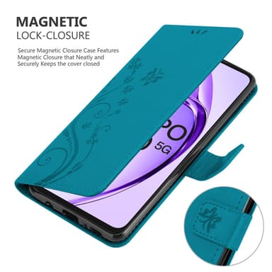 Oppo A80 Pungetui Cover Blomster (Blå)