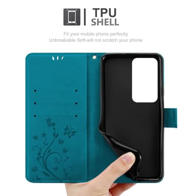 Oppo A80 Pungetui Cover Blomster (Blå)
