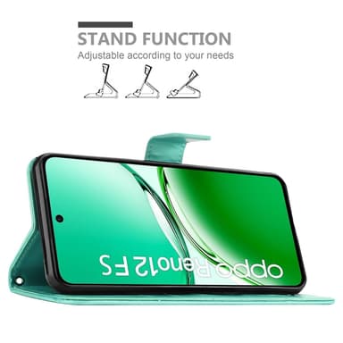 Oppo Reno 12 FS Pungetui Cover Blomster (Turkis)