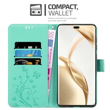 Honor 200 Pro Pungetui Cover Blomster (Turkis)