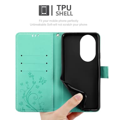 Honor 200 Pro Pungetui Cover Blomster (Turkis)