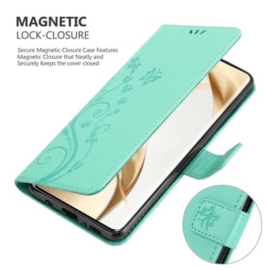 Honor 200 Pro Pungetui Cover Blomster (Turkis)