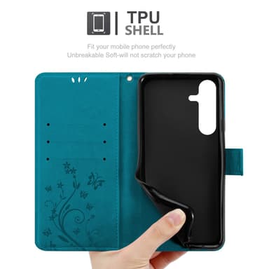 Samsung Galaxy S25 Plus Pungetui Cover Blomster (Blå)