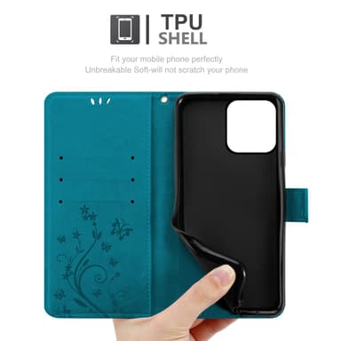 ZTE Blade A73 4G Pungetui Cover Blomster (Blå)
