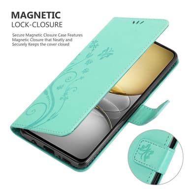 Realme C75 Pungetui Cover Blomster (Turkis)