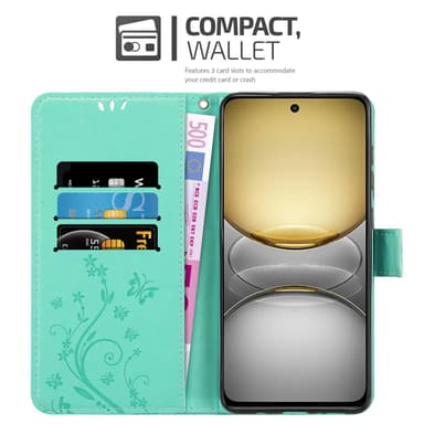 Realme C75 Pungetui Cover Blomster (Turkis)