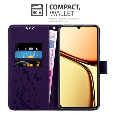 Realme C61 / C63 Pungetui Cover Blomster (Lilla)