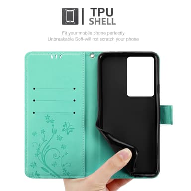 Realme C75 Pungetui Cover Blomster (Turkis)