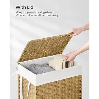 Vasketøjskurv med låg og bærehåndtag 90L - Rattan/Hvid