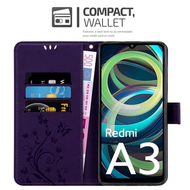 Xiaomi RedMi A3 / A3X Pungetui Cover Blomster (Lilla)