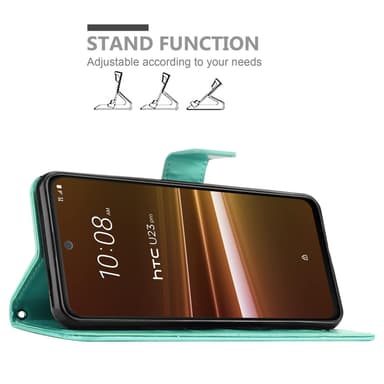 HTC U23 PRO Pungetui Cover Blomster (Turkis)