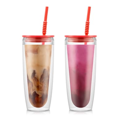 Bodum 2 stk. dobbeltvægsglas,0.7l, 24 oz, med låg og sugerør PAVINA TO GO 0.7 L