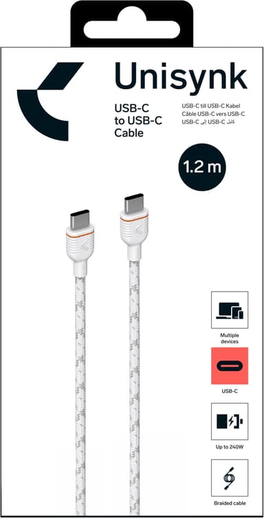 Unisynk USB-C til USB-C-opladerkabel 1,2 m (hvid)