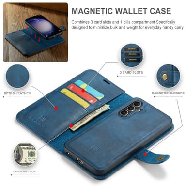 DG MING Samsung A56 5G 2-i-1 Magnet Flip Cover - Blå