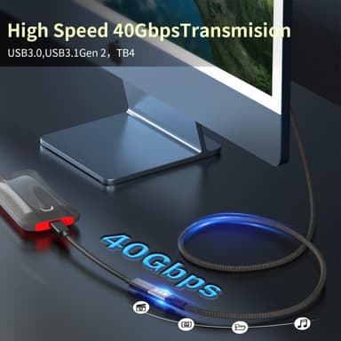 NÖRDIC 1m Thunderbolt 4 forlængerkabel, USB-C han til hun, 240W hurtigopladning, 40Gbps, 8K 60Hz