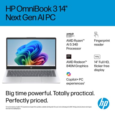 HP OmniBook 3 14" bærbar computer AI 5 340/24/1024