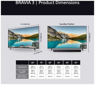 Sony 43” Bravia 3 4K LED smart TV (2025)