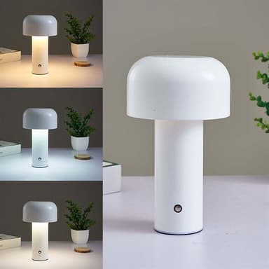 Batteridrevet Bordlampe Svamp - Hvid genopladelig