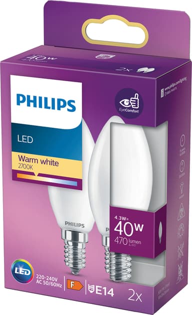 Philips Classic 35 LED-pære 4W E14 (2-pakke) (varm hvid)