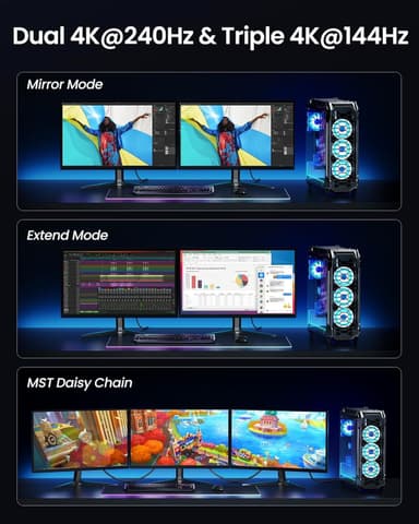 VESA-certificeret 2m nylonflettet DisplayPort 2.1-kabel DP80 UHBR20 80Gbps 16/10/8K60Hz 4K165/144Hz DSC1.2a HDR HDCP2.2 FreeSync G-Sync