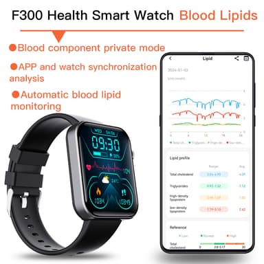 Smartwatch med pulsmåler, blodtryksmåler, blodoxymeter, skridttæller Black Bamboo Edition rem