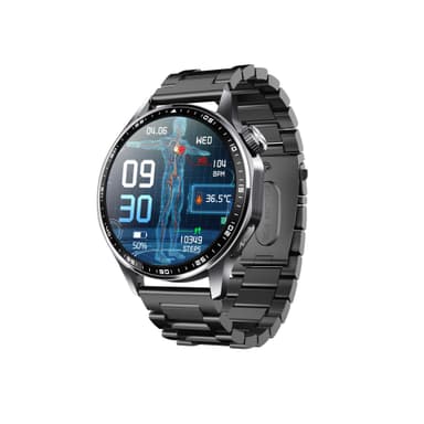 Smartwatch med EKG, pulsmåler, blodtryksmåler og skridttæller Sort rem med tre perler