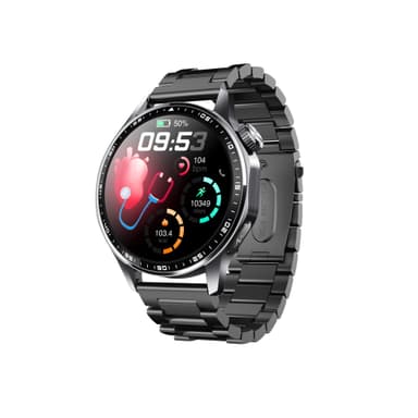 Smartwatch med EKG, pulsmåler, blodtryksmåler og skridttæller Sort rem med tre perler