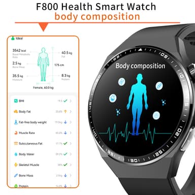 Smartwatch med EKG, kropskompositionsanalyse, blodsammensætningsanalyse (urinsyre, blodlipider) Sort og grå rem