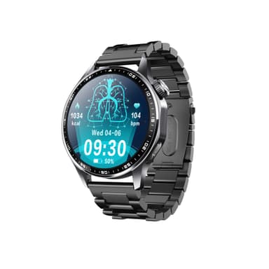 Smartwatch med EKG, pulsmåler, blodtryksmåler og skridttæller Sort rem med tre perler