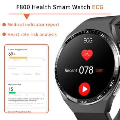 Smartwatch med EKG, kropskompositionsanalyse, blodsammensætningsanalyse (urinsyre, blodlipider) Sort og grå rem