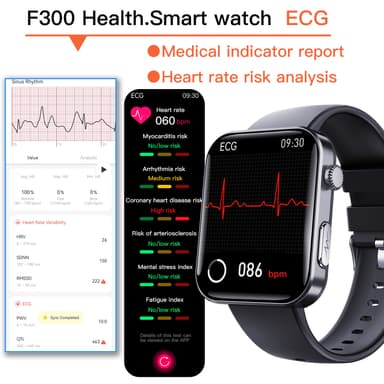 Smartwatch med pulsmåler, blodtryksmåler, blodoxymeter, skridttæller Sort og grå rem