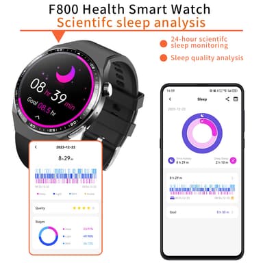 Smartwatch med EKG, kropskompositionsanalyse, blodsammensætningsanalyse (urinsyre, blodlipider) Sort og brun læderrem