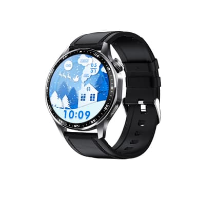 Smartwatch med EKG, pulsmåler, blodtryksmåler og skridttæller Sort læderrem