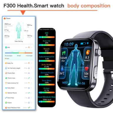Smartwatch med pulsmåler, blodtryksmåler, blodoxymeter, skridttæller Sort og grå rem